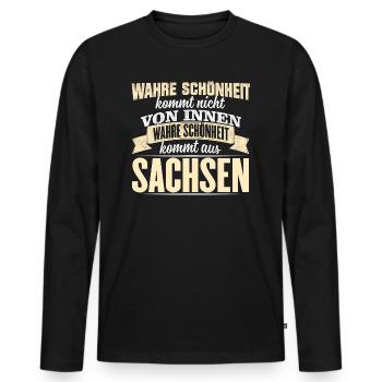 SACHSEN - Schönheit - Männer Premium Bio Langarmshirt - Schwarz - Vorne - Nico (187cm)