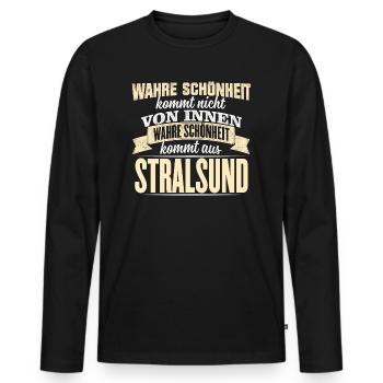 STRALSUND - Schönheit - Männer Premium Bio Langarmshirt - Schwarz - Vorne - Nico (187cm)