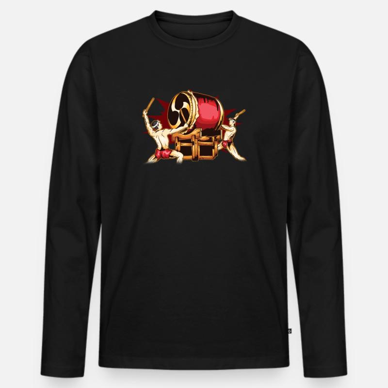 MaleTaiko Drummers Mitsudomoe Grafikdesign - Männer Premium Bio Langarmshirt - Schwarz