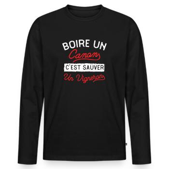 Sauver un vigneron cadeau - T-shirt manches longues Premium bio Homme - noir - Devant - Nico (187cm)