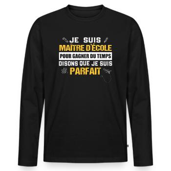 Maître d'école cadeau drôle humour prof - T-shirt manches longues Premium bio Homme - noir - Devant - Nico (187cm)