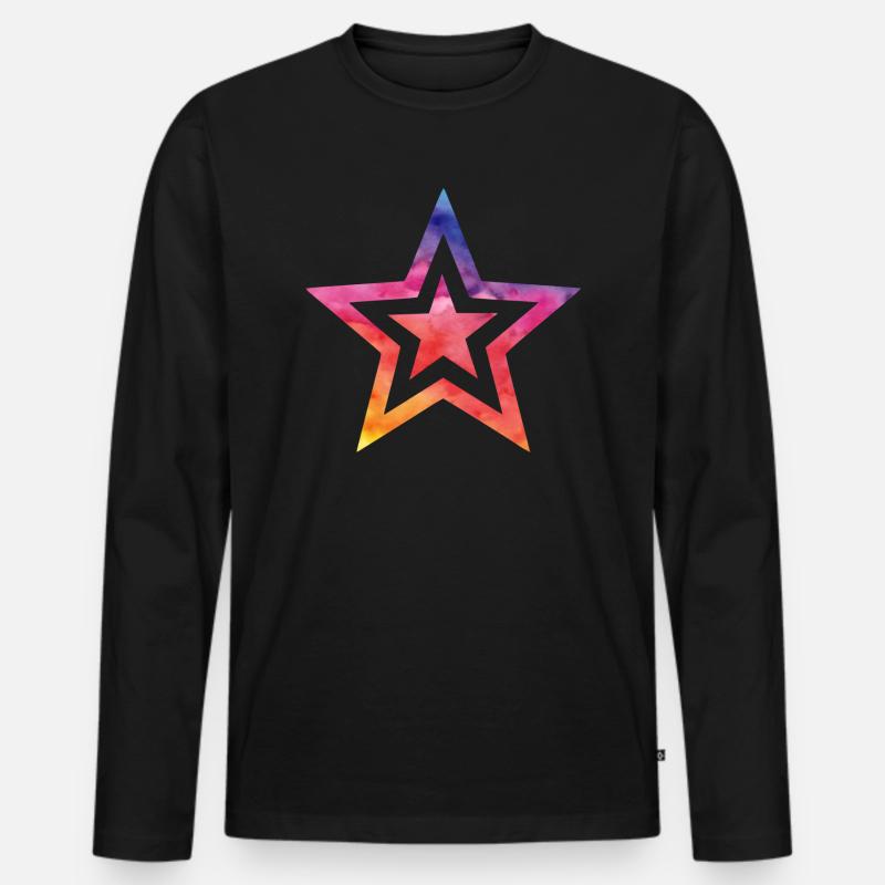 Farbiger Stern - Männer Premium Bio Langarmshirt - Schwarz