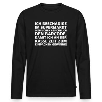 Zeit schinden | Barcode, Supermarkt, Sarkasmus - Männer Premium Bio Langarmshirt - Schwarz - Vorne - Nico (187cm)