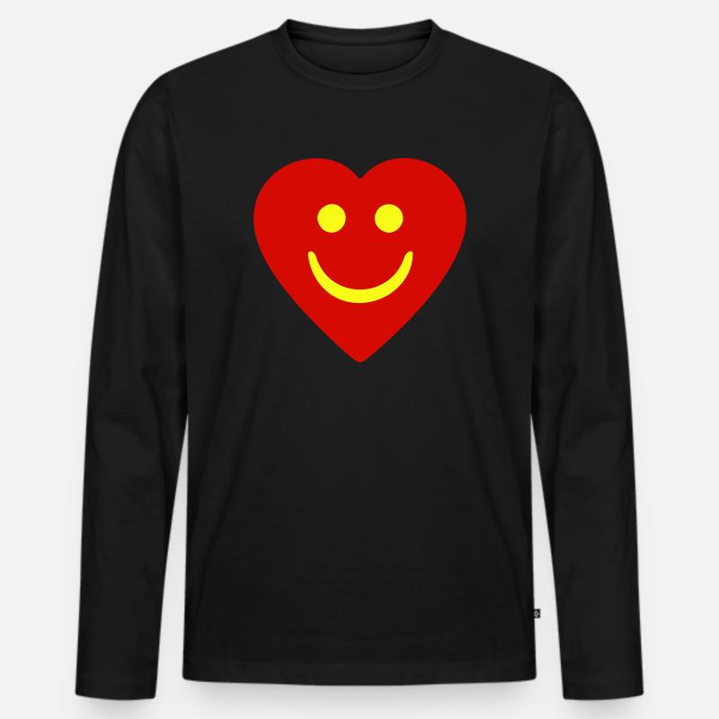 Herz - Smiley - Heart - Männer Premium Bio Langarmshirt - Schwarz