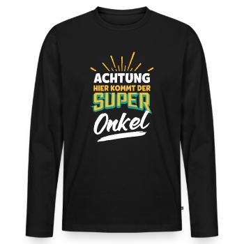 Oncle super oncle - T-shirt manches longues Premium bio Homme - noir - Devant - Nico (187cm)
