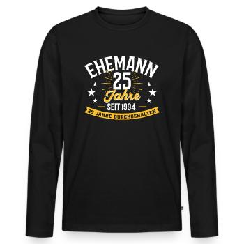 Mari argent mariage argent mariage 25 ans - T-shirt manches longues Premium bio Homme - noir - Devant - Nico (187cm)