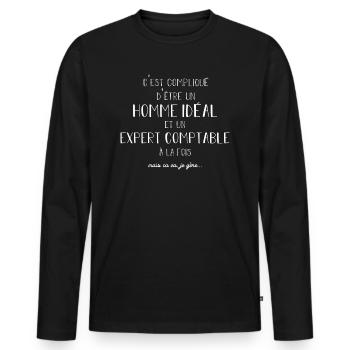 cadeau expert comptable collègue départ homme - T-shirt manches longues Premium bio Homme - noir - Devant - Nico (187cm)