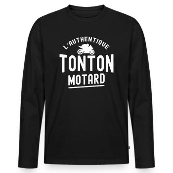tonton motard / humour tonton moto - T-shirt manches longues Premium bio Homme - noir - Devant - Nico (187cm)