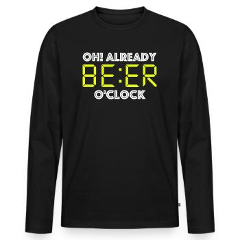 Oh, already beer clock | Party, BBQ, Friends, Fun - Men's Premium Organic Long Sleeve Shirt - black - Front - Nico (187cm)