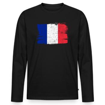 Francia Bandiera France Drapeau Paix Vintage - T-shirt manches longues Premium bio Homme - noir - Devant - Nico (187cm)