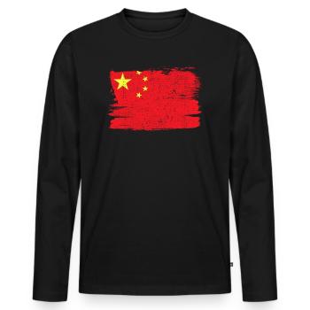 Cina Bandiera Chine drapeau paix Vintage - T-shirt manches longues Premium bio Homme - noir - Devant - Nico (187cm)