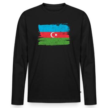 Aserbaidschan Bandiera Aserbaidschanische Flagge Frieden Vintage - Männer Premium Bio Langarmshirt - Schwarz - Vorne - Nico (187cm)