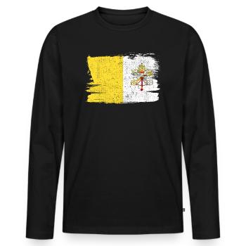 Cité du Vatican Bandiera Vaticano drapeau paix Vintage - T-shirt manches longues Premium bio Homme - noir - Devant - Nico (187cm)