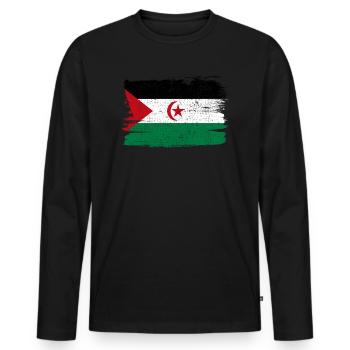 Sahara Occidental Bandiera Drapeau Paix Vintage - T-shirt manches longues Premium bio Homme - noir - Devant - Nico (187cm)