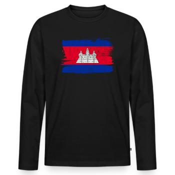 Cambogia Bandiera Cambodge drapeau paix Vintage - T-shirt manches longues Premium bio Homme - noir - Devant - Nico (187cm)