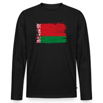 Biélorussie Bandiera drapeau paix Vintage - T-shirt manches longues Premium bio Homme - noir - Devant - Nico (187cm)