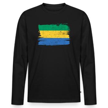 Drapeau du Gabon Drapeau Paix Vintage - T-shirt manches longues Premium bio Homme - noir - Devant - Nico (187cm)