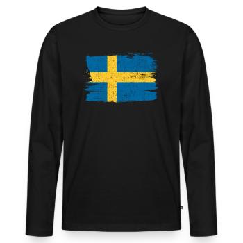 Suède drapeau drapeau paix Vintage - T-shirt manches longues Premium bio Homme - noir - Devant - Nico (187cm)