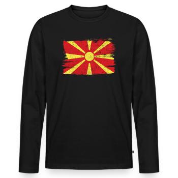 Drapeau de la Macédoine Drapeau de la paix Vintage - T-shirt manches longues Premium bio Homme - noir - Devant - Nico (187cm)