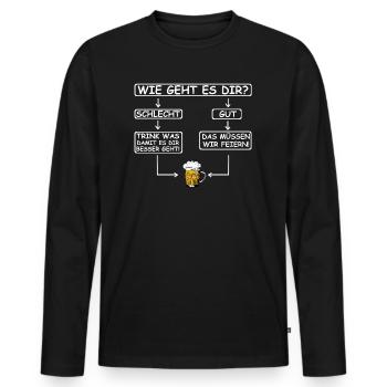 Wie geht es dir | Bier, feiern, grillen, Party - Männer Premium Bio Langarmshirt - Schwarz - Vorne - Nico (187cm)