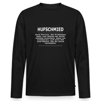 HUFSCHMIED - Männer Premium Bio Langarmshirt - Schwarz - Vorne - Nico (187cm)