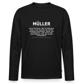 MÜLLER - Männer Premium Bio Langarmshirt - Schwarz - Vorne - Nico (187cm)