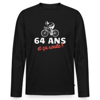 64 ans et ça roule Cyclisme Vélo - T-shirt manches longues Premium bio Homme - noir - Devant - Nico (187cm)