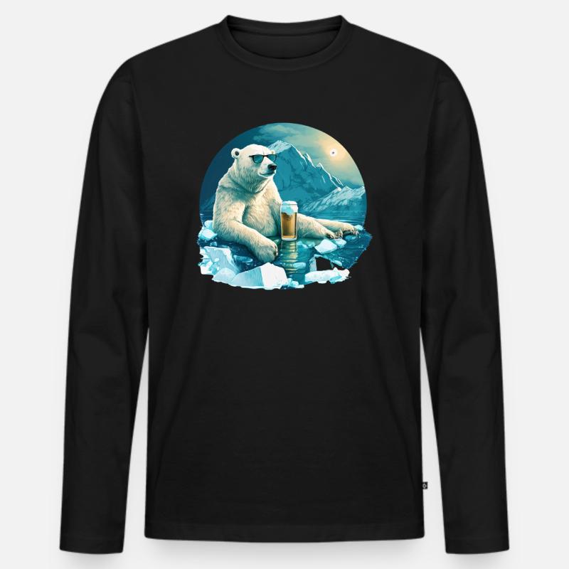 Eisbär chillt mit Bier - Männer Premium Bio Langarmshirt - Schwarz