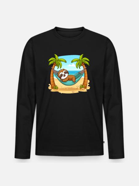 Sloth on the beach - Men's Premium Organic Long Sleeve Shirt - black
