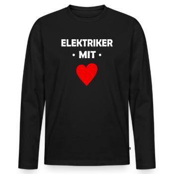 Elektriker mit Herz - Männer Premium Bio Langarmshirt - Schwarz - Vorne - Nico (187cm)