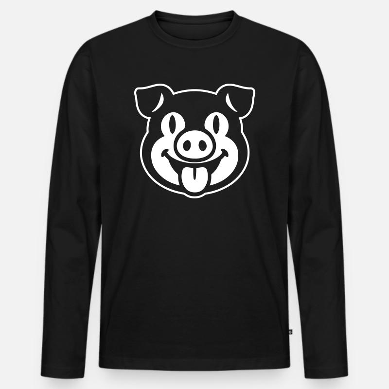 Ferkel Schwein Kopf - Männer Premium Bio Langarmshirt - Schwarz