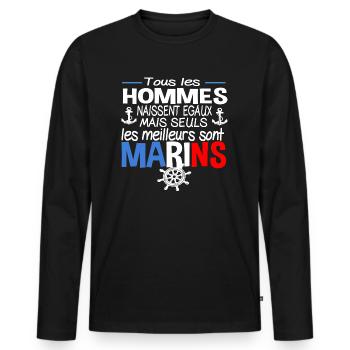 Marin Métier Cadeau Humour Marine Mer Homme - T-shirt manches longues Premium bio Homme - noir - Devant - Nico (187cm)
