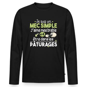Brebis Mouton Laine Agneau Cadeau Ferme Agricole - T-shirt manches longues Premium bio Homme - noir - Devant - Nico (187cm)