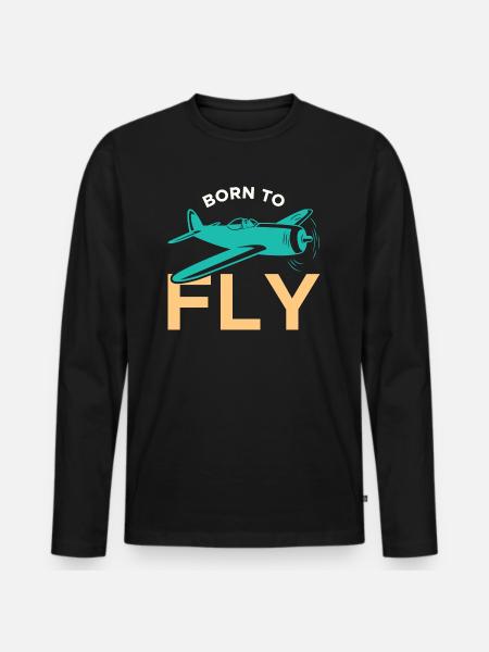 Né pour pilote d’aviation - T-shirt manches longues Premium bio Homme - noir