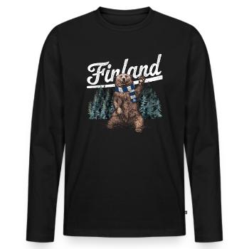 Finnland - Bär und Schal - Finland - Männer Premium Bio Langarmshirt - Schwarz - Vorne - Nico (187cm)