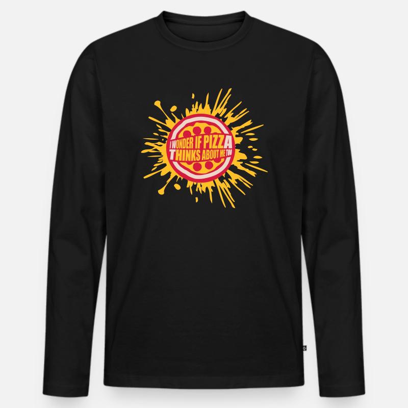 pizza thinks about me - Männer Premium Bio Langarmshirt - Schwarz