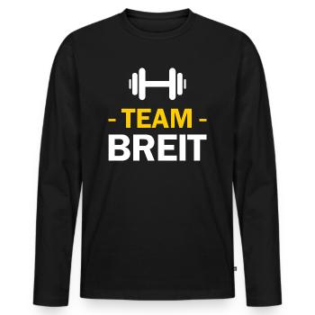 team breit - gymedition - Männer Premium Bio Langarmshirt - Schwarz - Vorne - Nico (187cm)