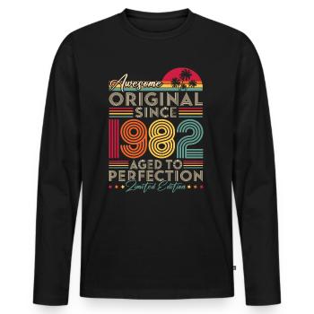 1982 Vintage Original Retro Birthday Gift - Men's Premium Organic Long Sleeve Shirt - black - Front - Nico (187cm)