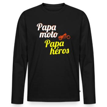 papa moto papa héros - T-shirt manches longues Premium bio Homme - noir - Devant - Nico (187cm)