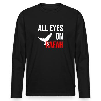 TOUS LES YEUX SONT RIVÉS SUR RAFAH avec la colombe de la paix - T-shirt manches longues Premium bio Homme - noir - Devant - Nico (187cm)