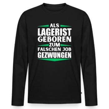 Warehouse clerk ended up in the wrong job - Men's Premium Organic Long Sleeve Shirt - black - Front - Nico (187cm)
