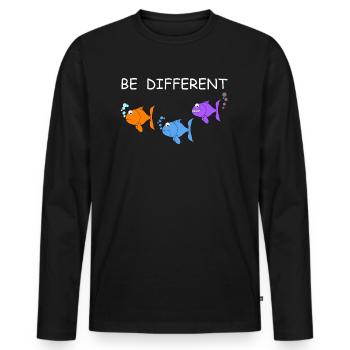 Be Different | Fish, fishing, funny pictures - Men's Premium Organic Long Sleeve Shirt - black - Front - Nico (187cm)