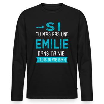 Emilie Si tu n as pas une emilie - T-shirt manches longues Premium bio Homme - noir - Devant - Nico (187cm)