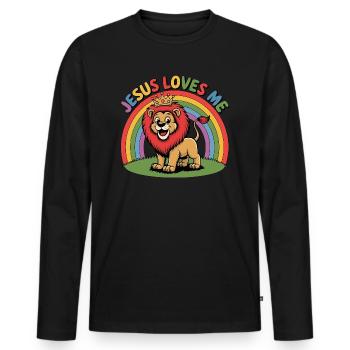 Jesus Loves Me Cute Lion Christian - Männer Premium Bio Langarmshirt - Schwarz - Vorne - Nico (187cm)