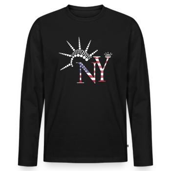 Drapeau des États-Unis Drapeau de New York Statue de la Liberté Cadeau - T-shirt manches longues Premium bio Homme - noir - Devant - Nico (187cm)