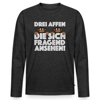 Drei Affen die sich fragend ansehen | Sarkasmus - Männer Premium Bio Langarmshirt - Anthrazit meliert - Vorne - Nico (187cm)
