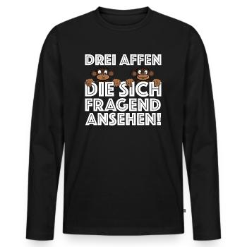 Drei Affen die sich fragend ansehen | Sarkasmus - Männer Premium Bio Langarmshirt - Schwarz - Vorne - Nico (187cm)