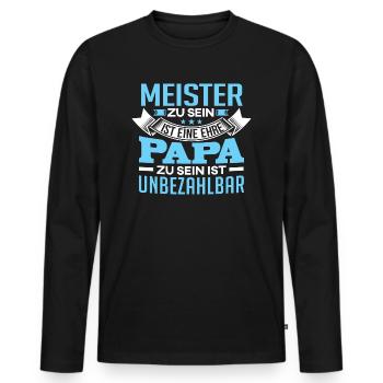 MEISTER und Papa - Männer Premium Bio Langarmshirt - Schwarz - Vorne - Nico (187cm)