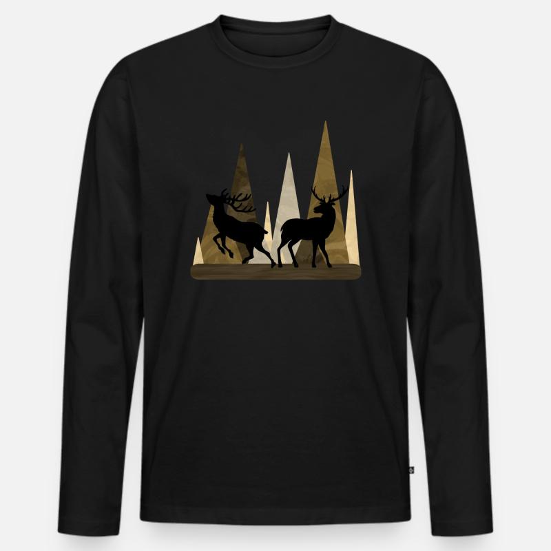 Hirsch - Männer Premium Bio Langarmshirt - Schwarz