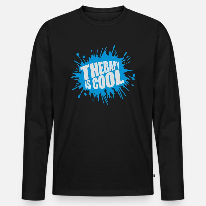 therapy is cool Zitat - Männer Premium Bio Langarmshirt - Schwarz